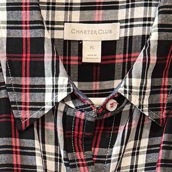 EUC Charter Club Size PL Button Front Plaid Long Sleeve Size Black Red - Picture 9 of 11
